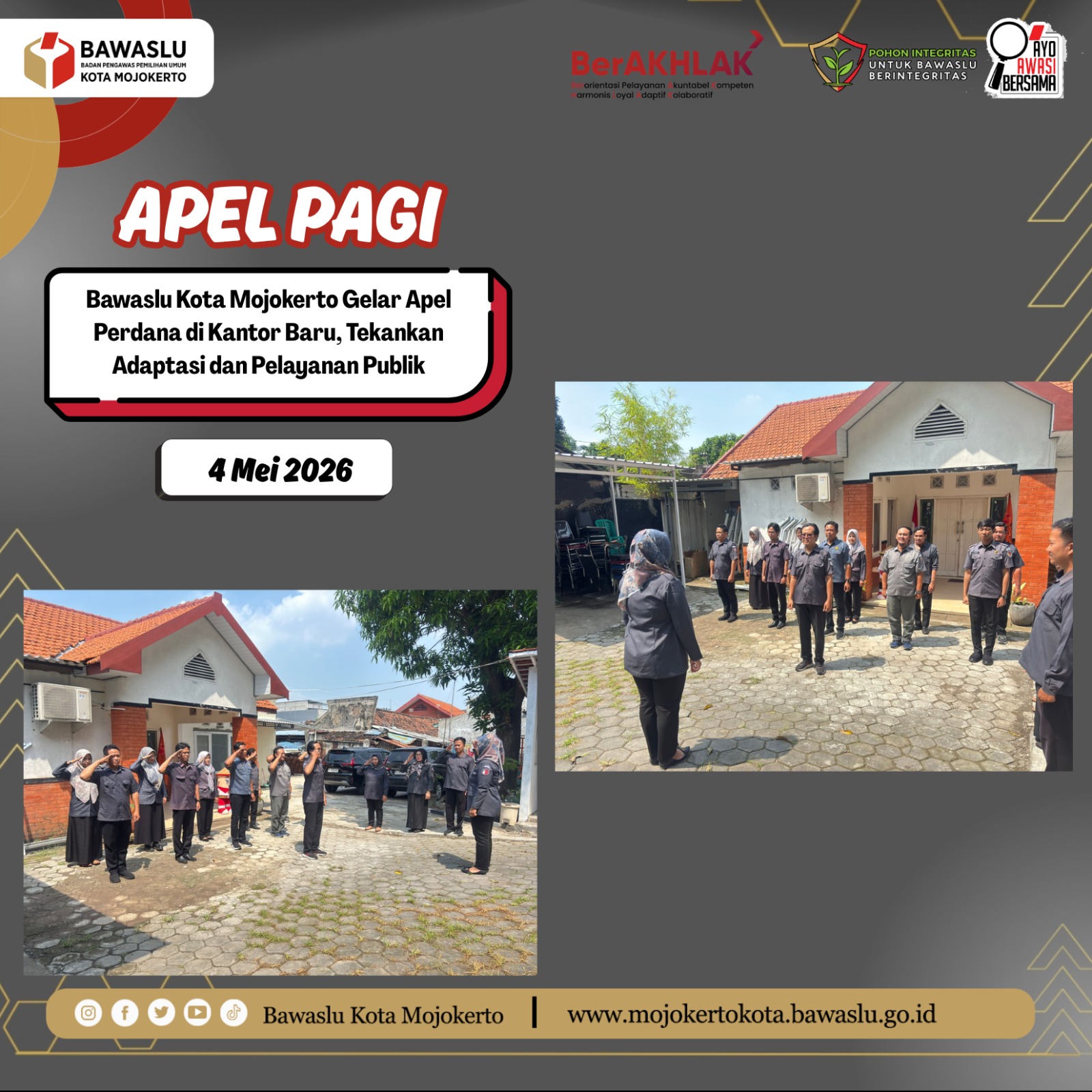 Bawaslu Kota Mojokerto Gelar Apel Perdana di Kantor Baru
