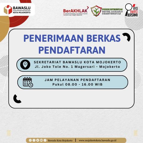 Alamat Penerimaan Berkas Rekrutmen Tenaga Pendukung Bawaslu Kota Mojokerto